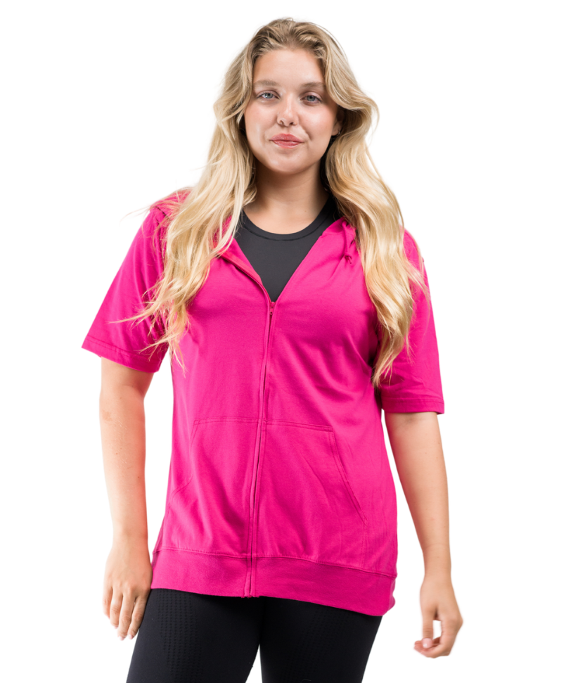 Women's S/S Zip Beach Jersey Hoodie Fuchsia