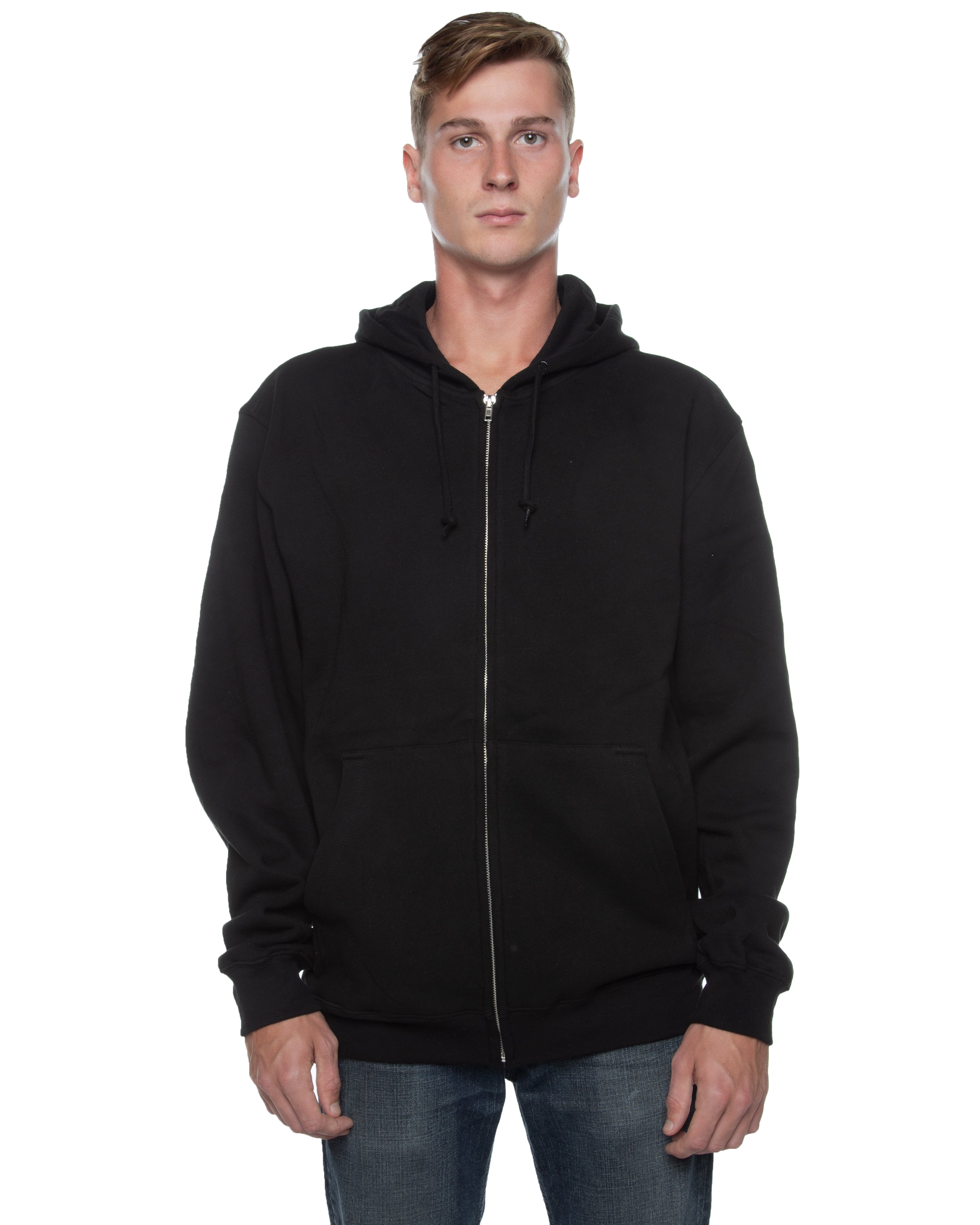 Men's Basic Zip Hoodie Black - COTTONHOOD