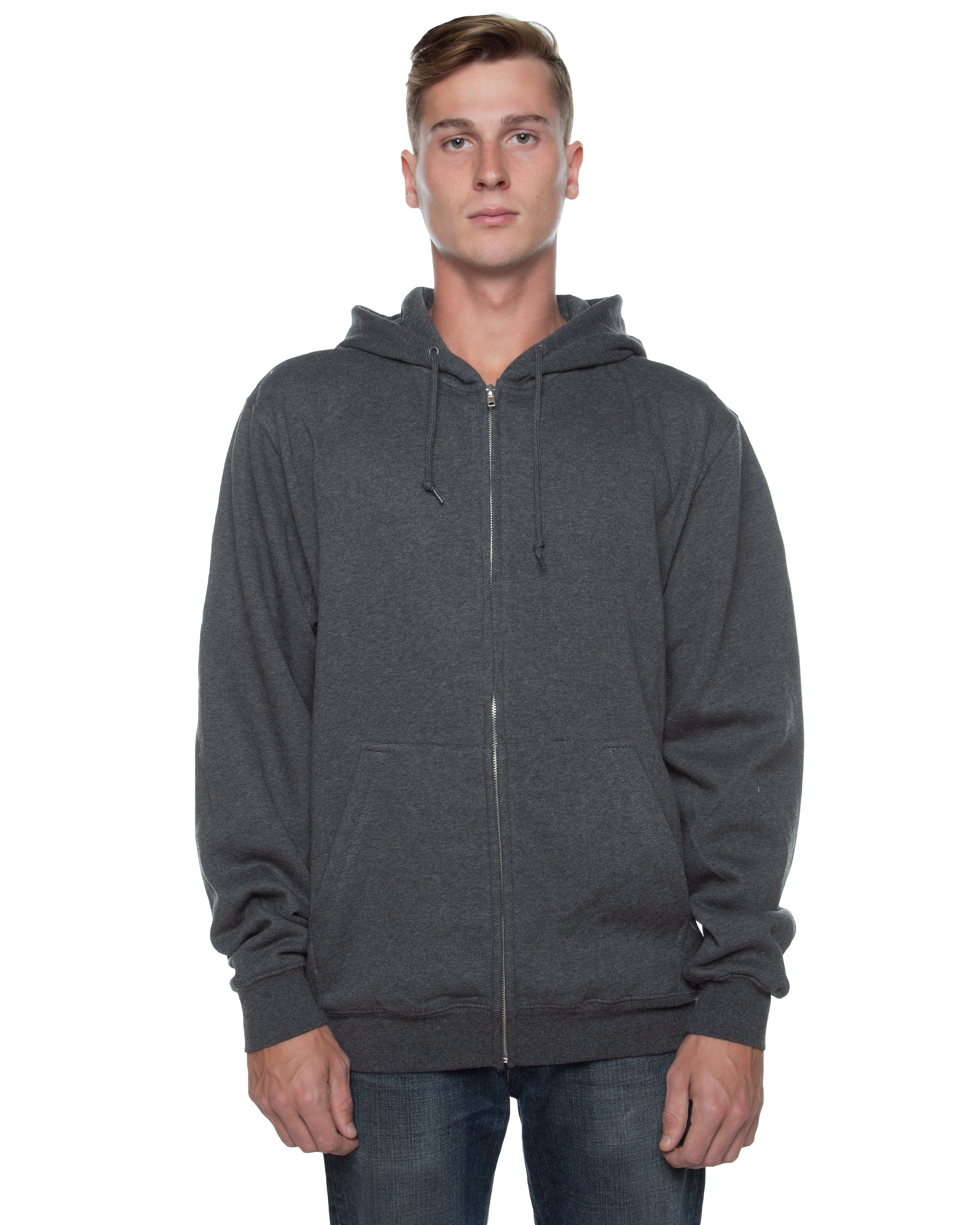 Men's Basic Zip Hoodie Charcoal Heather - COTTONHOOD