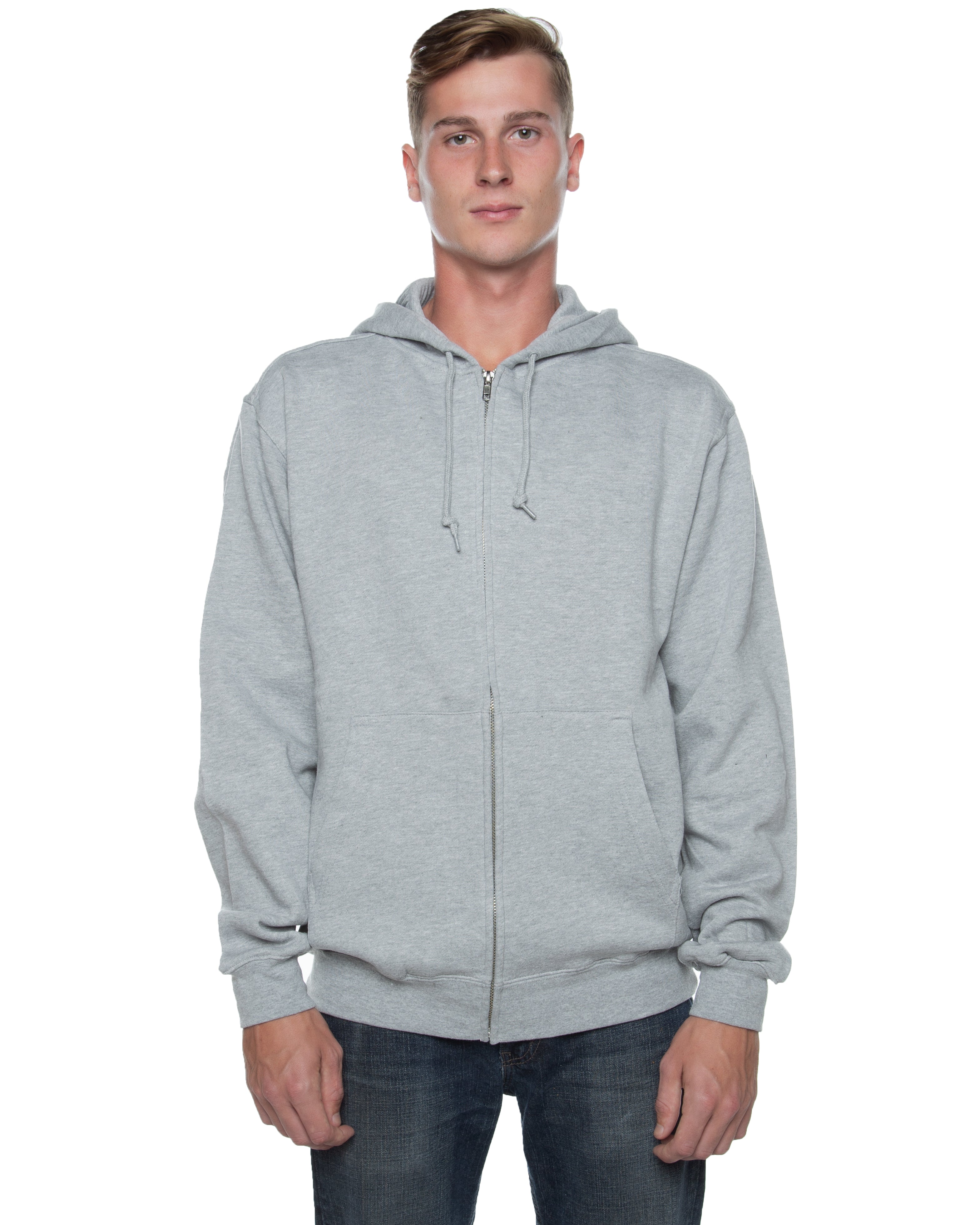 Men's Basic Zip Hoodie Heather Grey - COTTONHOOD