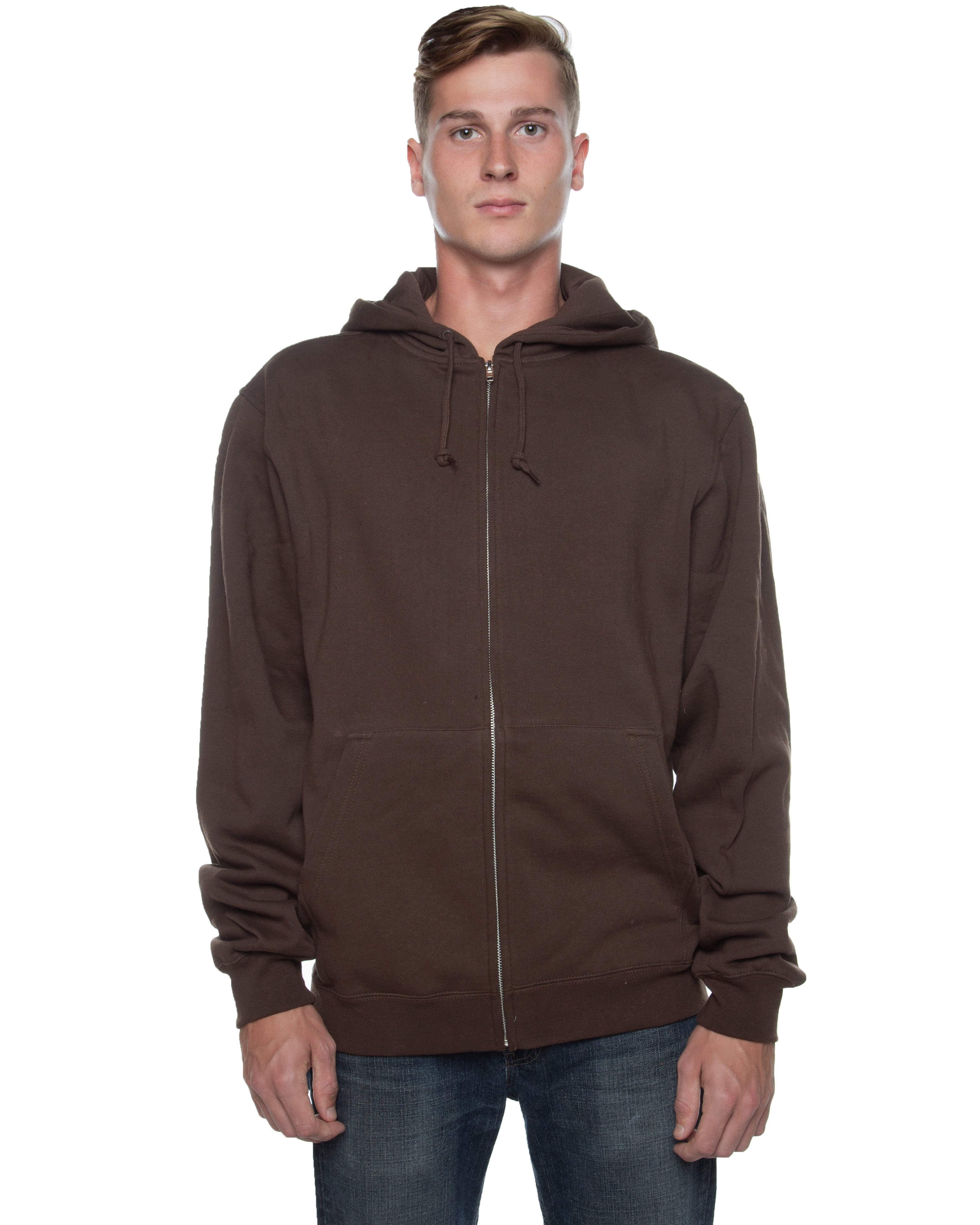 Men's Basic Zip Hoodie Brown - COTTONHOOD