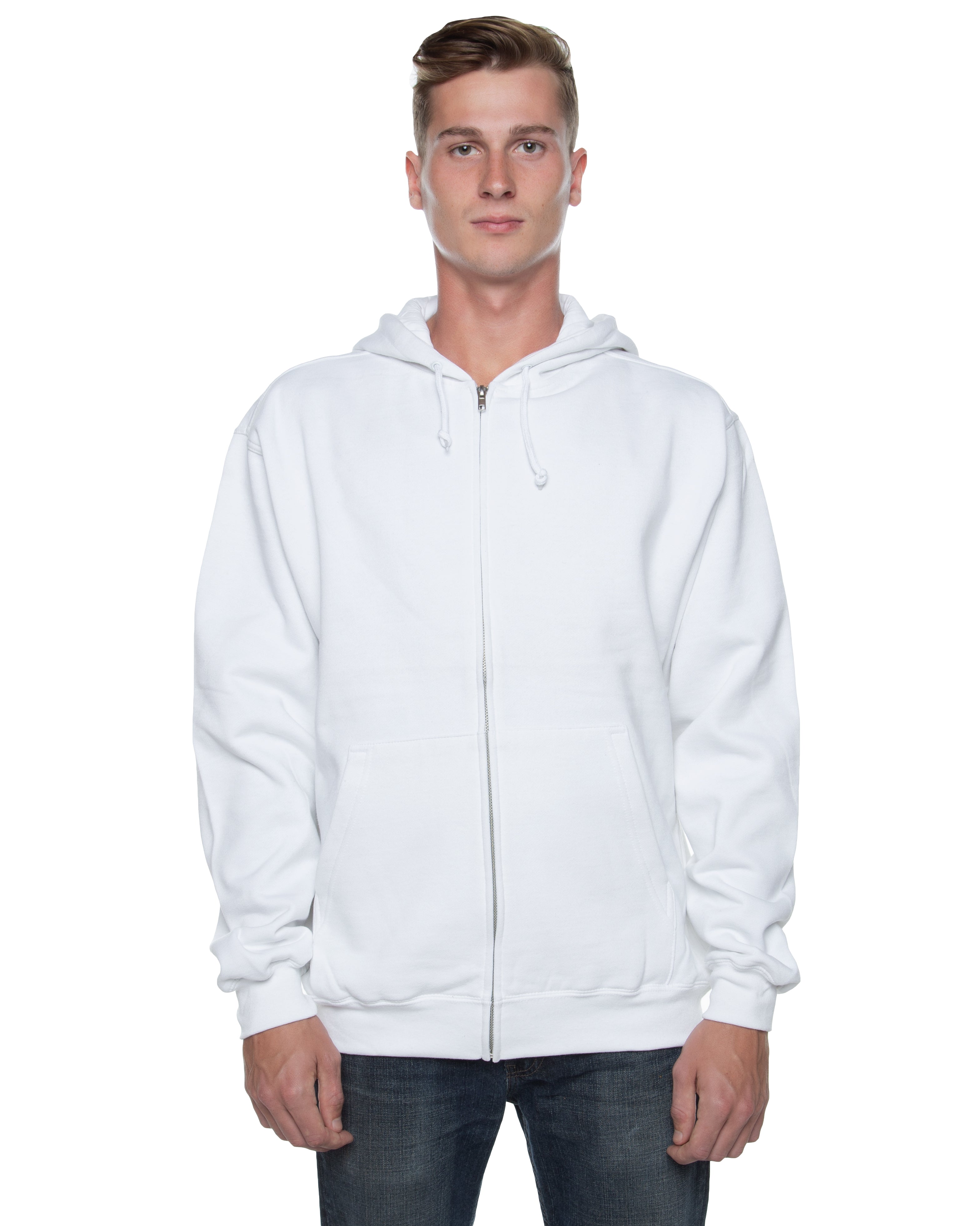 Men's Basic Zip Hoodie White - COTTONHOOD